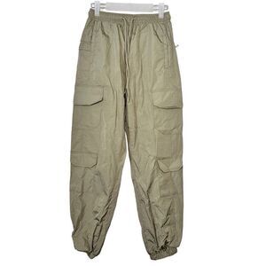 NWT Forever 21 Elastic Waist Drawstring Cargo Jogger Ankle Pant Woven Army Green